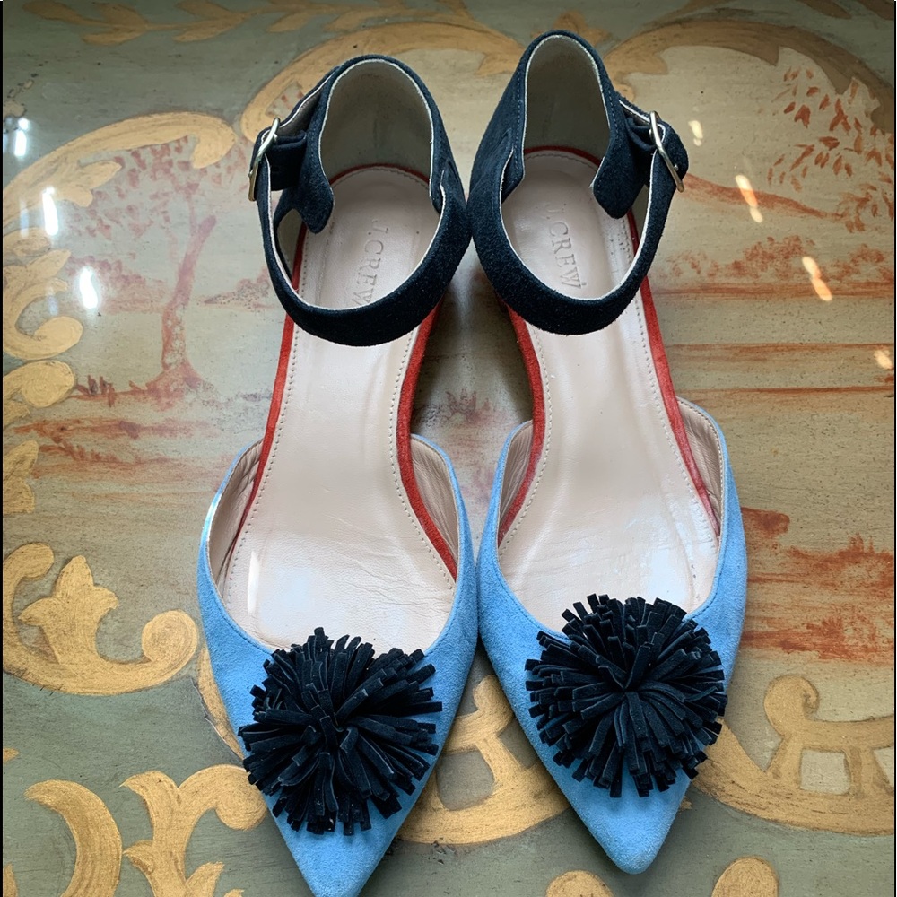 JCrew Colorblock Pom Pom flats